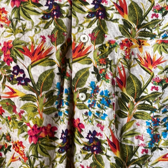 Vintage Alan Flusser tropical floral printed long sleeve cotton button blouse - Picture 2 of 6